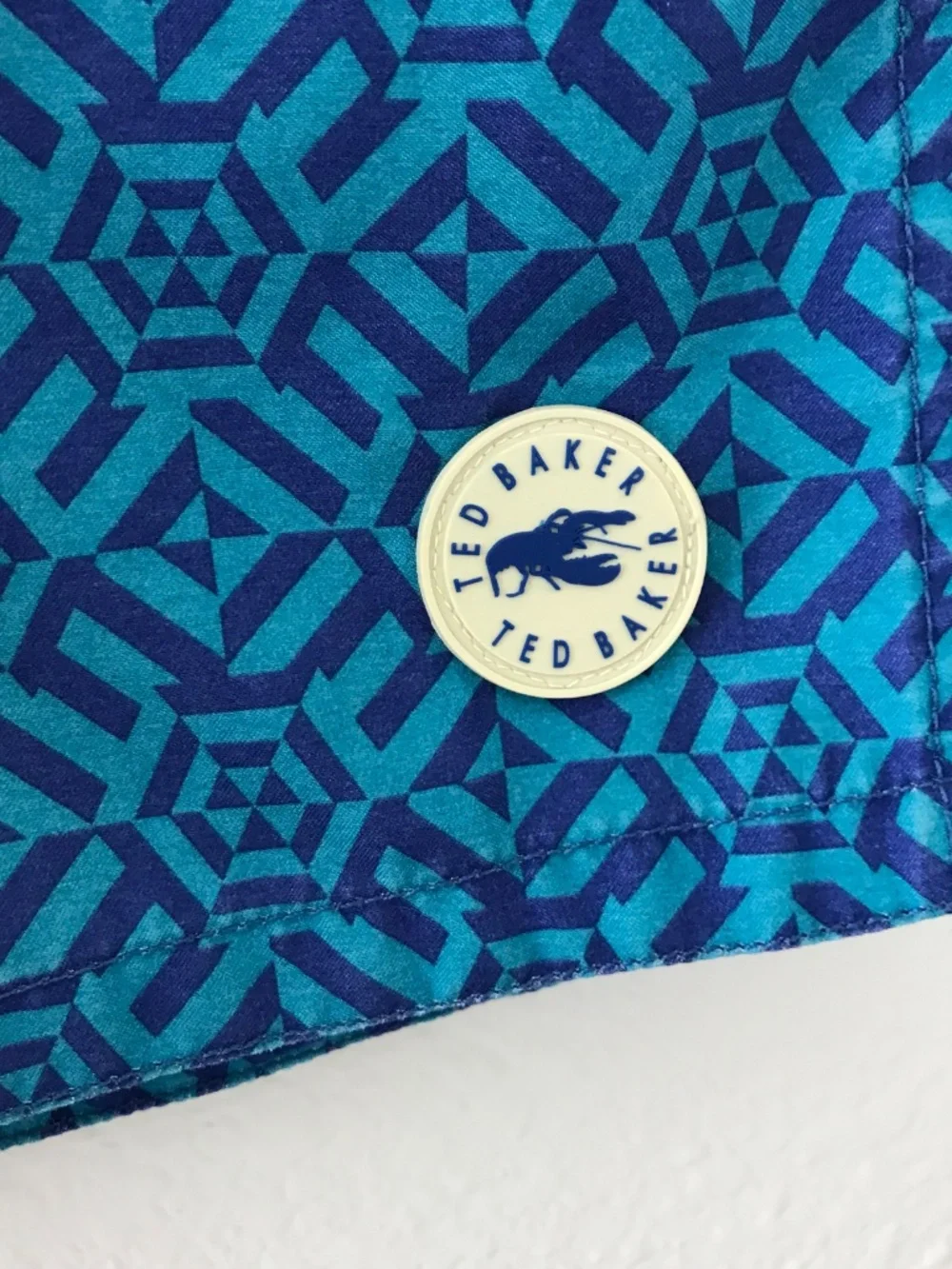 Ted Baker Mens Blue Geometric Print Swim Trunks 2XL/6 The Worlds Your Oyster